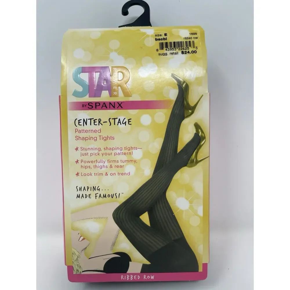 NEW Star Power By SPANX Center-Stage Ribbed Row Shaping Tights Black Size E‎